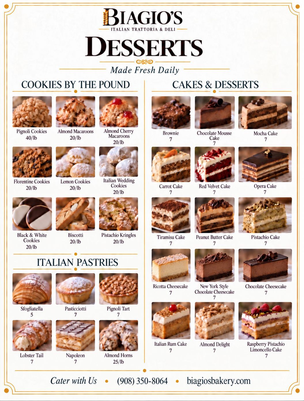 Biagio's dessert menu.
